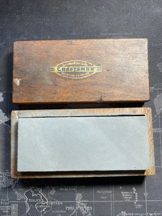 Vintage Two Sided Grit Antique Sharpening Stone In Wood Box Oilstone Craftsman