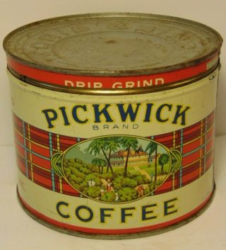 Old Vintage 1950s Pickwick Graphic Coffee Tin One Pound Kansas City Missouri Mo