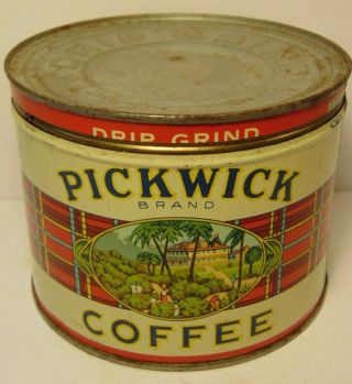 Old Vintage 1950s PICKWICK GRAPHIC COFFEE TIN ONE POUND KANSAS CITY Missouri MO 3