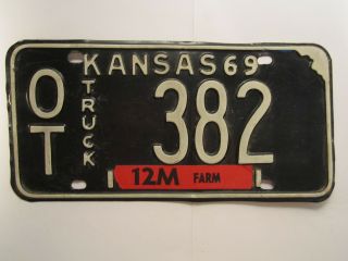 License Plate Truck Tag 1969 Kansas Ot 382 [z271]