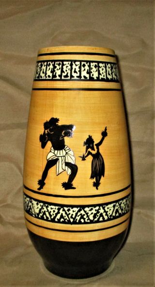 Hawaii Vintage Ceramic Vase With Hula Dancers Handpainted 11 3/4 " H