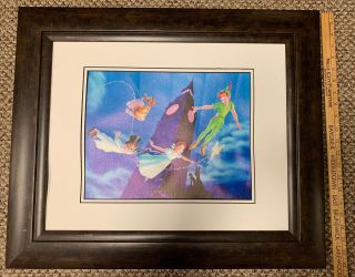 Disney Tinkerbell Peter Pan Big Ben 25x21 Inch Brown Framed Art Vintage Print