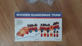 Vintage Boxed Pull - A - Long Wooden Train Set W/guardsmen - Classic Toy Playset