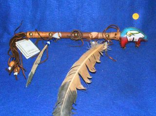 Authentic Native American Bear Rawhide Rattle Hand Painted 15 " L Navajo Be14
