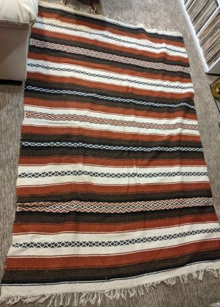Vintage Mexican Saltillo Serape Wool Blanket Rug Wall Hanging Colorful 82 " X 54 "