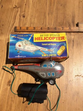 Boxed Vintage Louis Marx Battery Operated Tin Helicopter