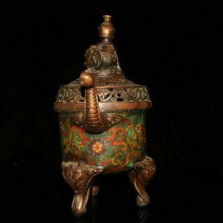 Collectibles Chinese Cloisonne Incense Burner Elephant Brass Statue P092 2