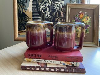 Rodolfo Padilla Coffee Tea Mugs Red Drip Glaze Set Of 2 Pottery Stoneware Mexico