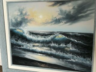 Seascape Oil Painting Ocean Beach Signed Canvas Only No Frame