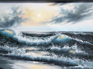 Seascape Oil Painting Ocean Beach Signed Canvas Only No Frame 2