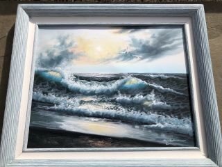 Seascape Oil Painting Ocean Beach Signed Canvas Only No Frame 3