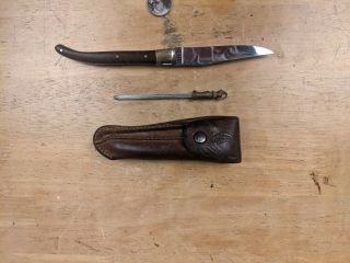Vintage Laguiole Pocket Knife Wood Handle Sandvik Stainless W/ Sheath,  Sharpener