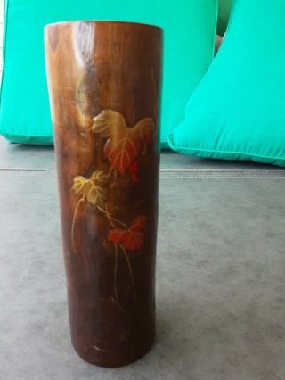 Vtge Japanese Kiri Wood Tree Trunk 9 2/8 " Ikebana Flower Vase