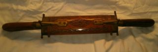 Ah Vintage Carved Wood & Brass Knife & Fork Carving Set 18 " Long Ornate (india)