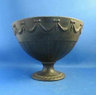 Vintage Wedgwood Black Basalt Pedestal Bowl - Swags C1954