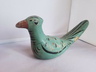 Vintage Tonala Mexico Pottery Light Blue Bird Folk Art Decor Long Tail