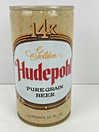 Hudepohl 14k Golden Pure Grain Beer Can Empty 12 Oz Cincinnati O.  Pull Tab Open