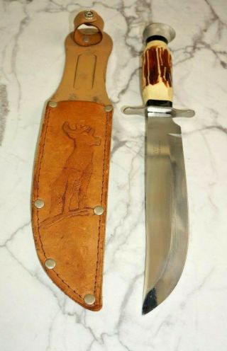Vintage Tramontina Brazil Made Faux Stag Handl 5 - 1/4 " Blade Hunting Knife Sheath