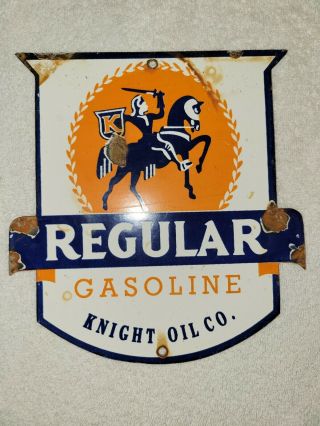 Vintage Regular Gasoline Porcelain Sign Knight Oil Co.  Pump Plate Gas Oil