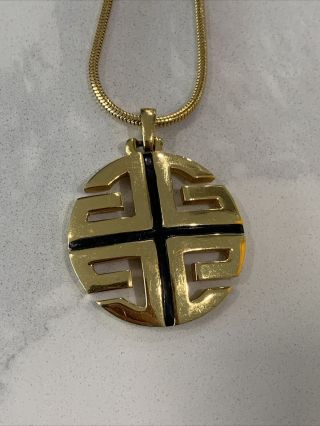 Vintage Givenchy Gold Tone 18 Inch Necklace With Pendant Made In 1975