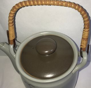 Vintage Otagiri Japanese Tea Set Teapot and 6 Teacups Bamboo Handle Trees 3