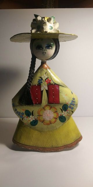 Vintage Mexican Folk Art Ser - Mel Tonala Paper Mache Jal Senorita Doll