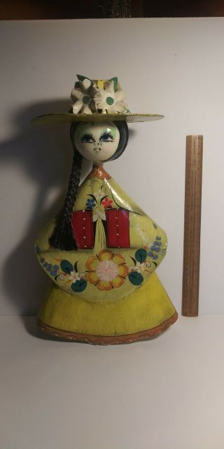 Vintage Mexican Folk Art Ser - Mel Tonala Paper Mache Jal Senorita Doll 2