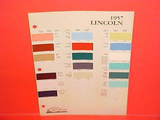 1957 Lincoln Premiere Convertible Capri Landau Coupe Sedan Paint Chips Brochure