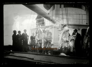 1913 Native American Indian Chiefs Ft Wadsworth Memorial Glass Photo Negative 1