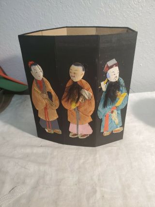 Vintage Antique Chinese Folding Paper Dolls The Eight Immortals 9” Tall Screen