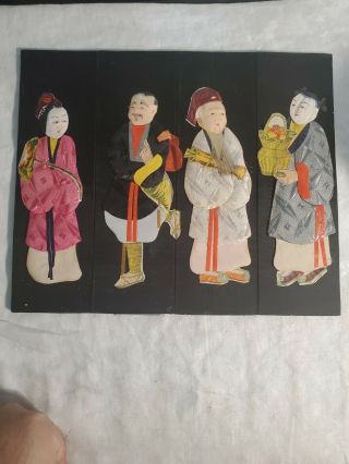 Vintage Antique Chinese Folding Paper Dolls The Eight Immortals 9” Tall Screen 3
