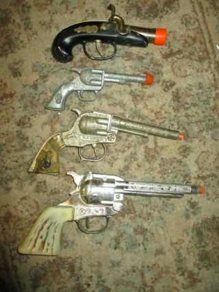 4 Vintage Toy Cap Guns Pistols/lighter - Kilgore,  Hubley,  Ranger,  Texan