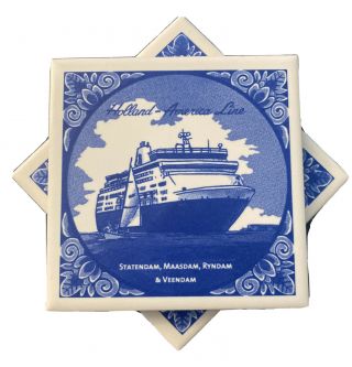 2 Holland America Cruise Line Ship Coasters Blue White Delft Tiles Cork Back