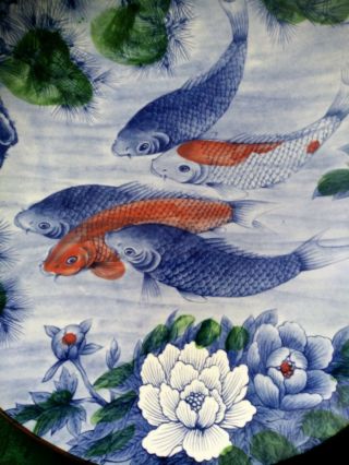 Vtg Japanese Koi Fish Lotus Flower Large Serving Platter 16 1/4 