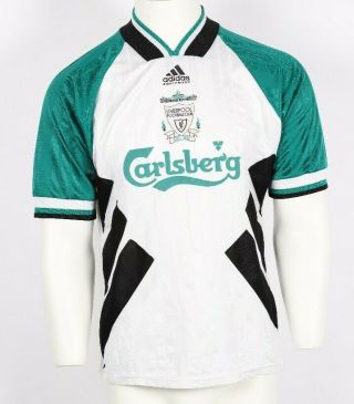 Vintage Liverpool Football Club Shirt Carling White And Green Uk L S/sleeve