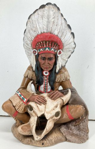 Native American Indian Chief Statue Provincial Mold 92 Ceramic Buffalo Bullskull