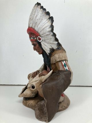Native American Indian Chief Statue Provincial Mold 92 Ceramic Buffalo BullSkull 3