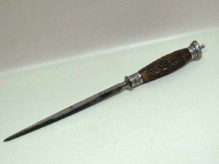 19th Century Antique Silver Dagger Style Knife Sharpening Steel Bone Handle