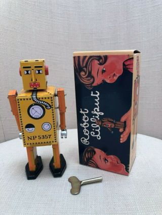 Robot Lilliput Wind Up Tin Toy Robot Yellow Orange And Key
