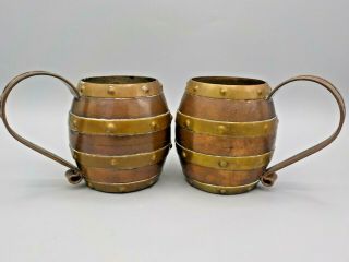 2 Antique Vtg Mexico Copper & Brass Riveted Beer Moscow Mule Mugs Cups Martinez