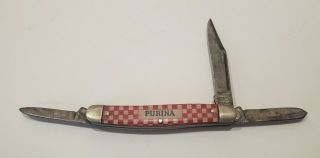 Vintage Kutmaster Utica,  N.  Y. ,  Purina Advertising,  3 Blade Stockman Pocket Knife