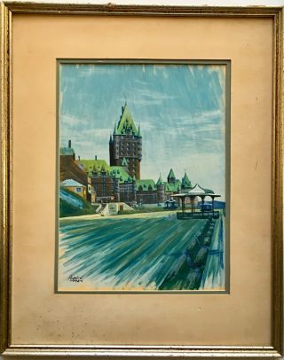 Vintage Painting Chateau Frontenac Dufferin Terrace Quebec City Canada