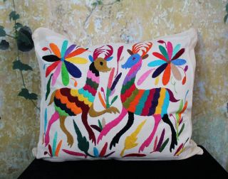 7 Otomi Hand Embroidered Decorative Pillow Cover 2 Deer Stags Mexican Folk Art