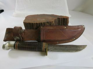 Vtg Western L66 Fixed Blade Knife & Leather Sheath 8 3/4 " Long C.  1960s Gs2