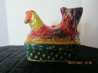 Baldwin Little Red Hen Egg - Laying Clucking Chicken,  Tin Litho Wind - Up Toy;