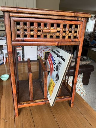 Vintage Bamboo/rattan Style Album Side Table/night Stand With Drawer 60’s Dream