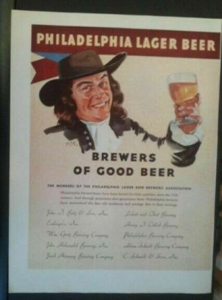 1936 Philadelphia Lager Beer Gretz Schmidt Print Ad & Ethyl Gasoline 14 " By 10 "
