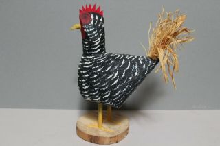 Navajo Artist Hand Painted Wood Chicken Bird Rooster Figurine Folk Art 11 1/2 "