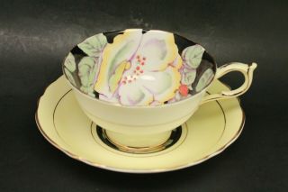 Vintage Paragon Black And Yellow Flower Fine Bone China Teacup And Saucer
