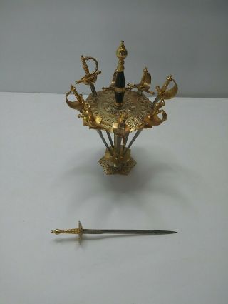 8 Miniature Toledo Vintage Cocktail Tooth Picks Brass Metal Swords Set Z10